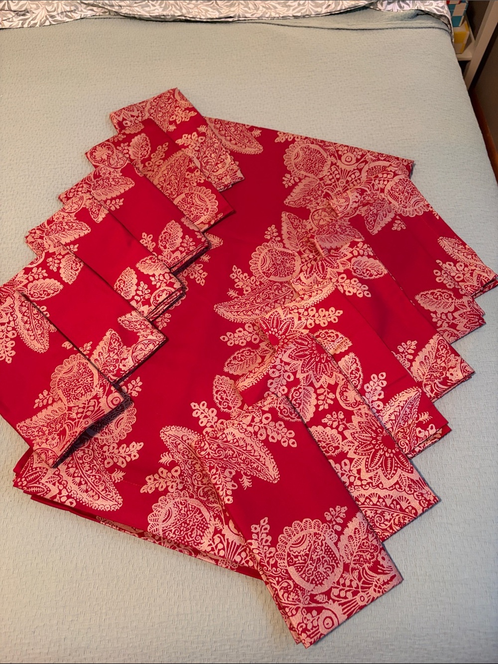 Marimekko x Crate & Barrel Tamburiini red 60” x 108” tablecloth and 12 napkins